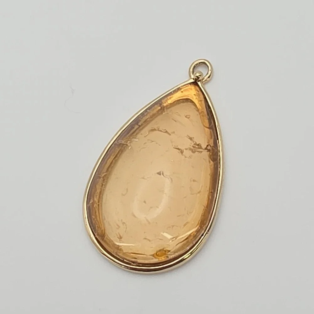 Vintage MONET Signed‎ Pale Orange Quartz Stone Pendant Large Gold Tone 2